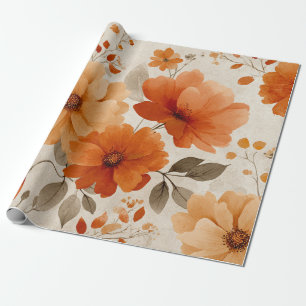 Oranje Terracotta Vintage Bloem Botanisch Cadeaupapier