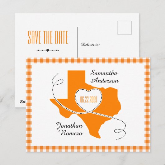 Oranje Texas Curling Ribbon Save the Date Briefkaart (Voorkant / Achterkant)