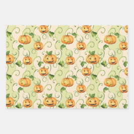 ORANJE THANKSGIVING PUMPKINS MET GROENE LEZEN INPAKPAPIER VEL