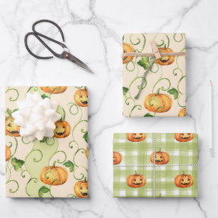 ORANJE THANKSGIVING PUMPKINS MET GROENE LEZEN INPAKPAPIER VEL