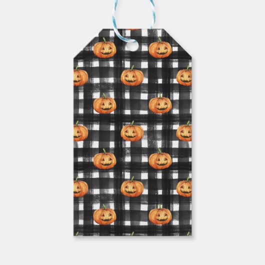 ORANJE THANKSGIVING PUMPKINS ZWARTE WIT-PLAID CADEAULABEL (Voorkant)