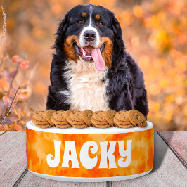 Oranje Tie Dye Gepersonaliseerde Hond- of Kattenna Voerbakje