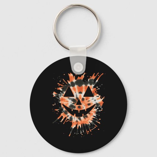 Oranje Tie Dye Jack O Lantern Face - Hippie Hallow Sleutelhanger (Voorkant)
