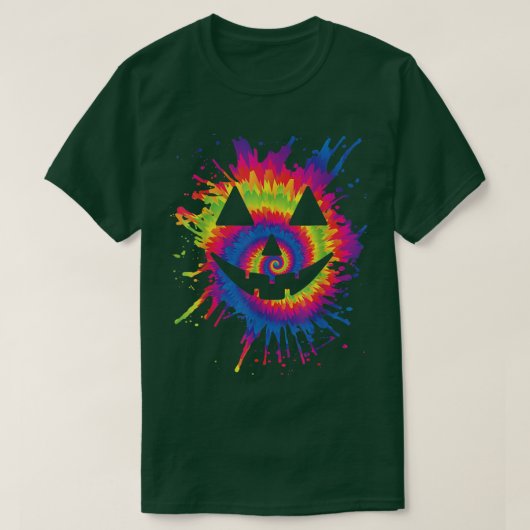 Oranje Tie Dye Jack O Lantern Face Hippie Heiwee T-shirt (Design voorkant)