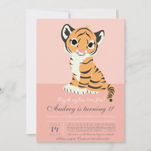 Oranje Tiger Pink Invitation Kaart (Voorkant)