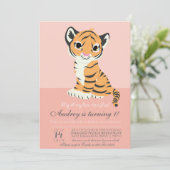 Oranje Tiger Pink Invitation Kaart (Staand voorkant)
