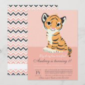 Oranje Tiger Pink Invitation Kaart (Voorkant / Achterkant)