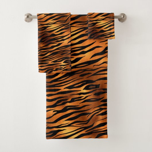 Oranje Tiger Stripes Trendy Metallic look Bad Handdoek (Insitu)