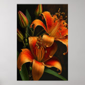 Oranje Tijger Lelie Bloemen Art Print Poster (Voorkant)