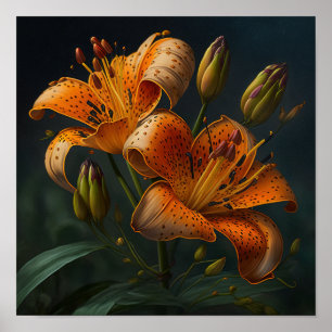 Oranje Tijger Lelie Bloemenkunst Print Poster