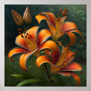 Oranje Tijger Lelies Bloemenkunst Print Poster