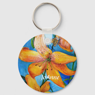 Oranje tijger Lily Floral - Gepersonaliseerd Sleutelhanger