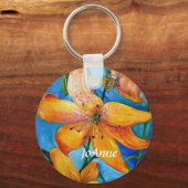 Oranje tijger Lily Floral - Gepersonaliseerd Sleutelhanger (Voorkant)