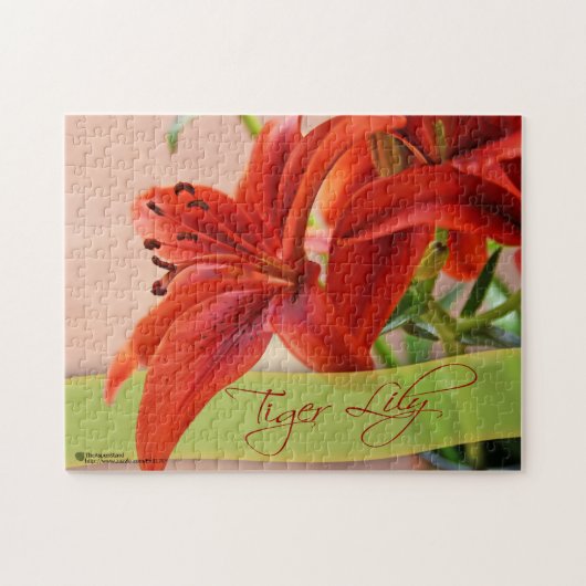 Oranje tijger Lily Flowers Close and Typography Legpuzzel (Horizontaal)