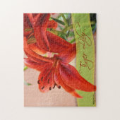 Oranje tijger Lily Flowers Close and Typography Legpuzzel (Verticaal)
