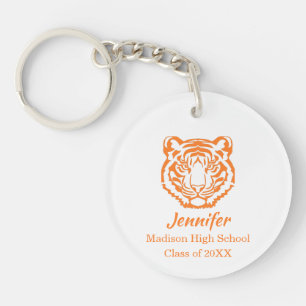 Oranje Tijger Mascotte Afstuderen Sleutelhanger