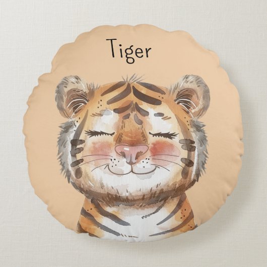 Oranje Tijger Rond Kussen (Voorkant)