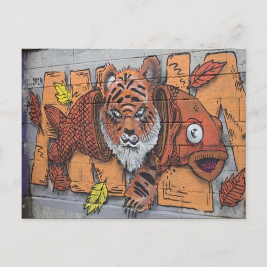 Oranje tijger visgraffiti briefkaart (Voorkant)