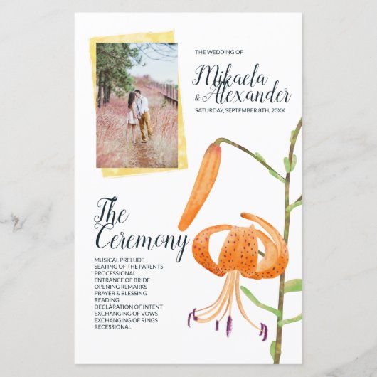 Oranje tijgerlelie bruiloft ceremonie programma (Voorkant)