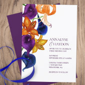 Oranje tijgerlelies, pruim Paarse, blauwe bruiloft Kaart