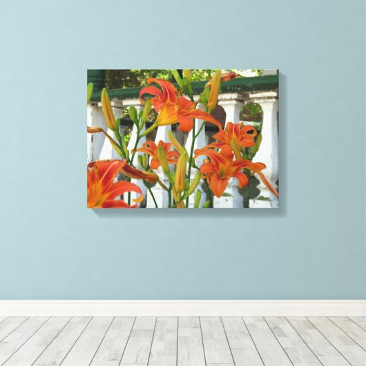 Oranje tijgerlilies - Martha's wijngaard Canvas Afdruk (Insitu (Houten vloer))