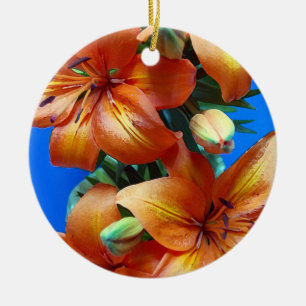Oranje tijgerlilly bloemen kerst keramisch ornament