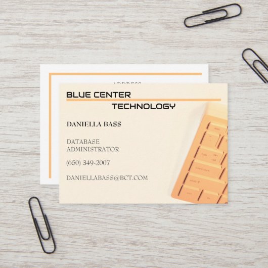 Oranje toetsenbord informatietechnologie visitekaartje (Voorkant / Achterkant in situ)