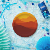 Oranje Tonen Sunset over Mountain Silhouettes Papieren Bordje (Feest)