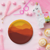 Oranje Tonen Sunset over Mountain Silhouettes Papieren Bordje (Feest)