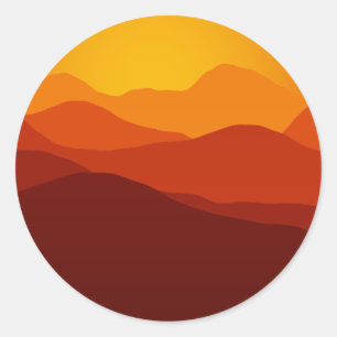 Oranje Tonen Sunset over Mountain Silhouettes Ronde Sticker