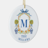 Oranje Topiary Chinoiserie Monogram Adres Keramisch Ornament (Rechts)