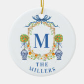 Oranje Topiary Chinoiserie Monogram Adres Keramisch Ornament (Voorkant)