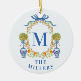 Oranje Topiary Chinoiserie Monogram Adres Keramisch Ornament