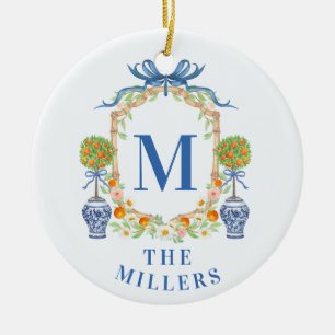 Oranje Topiary Chinoiserie Monogram Adres Keramisch Ornament