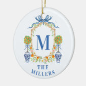 Oranje Topiary Chinoiserie Monogram Adres Keramisch Ornament (Links)