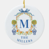 Oranje Topiary Chinoiserie Monogram Adres Keramisch Ornament (Achterkant)