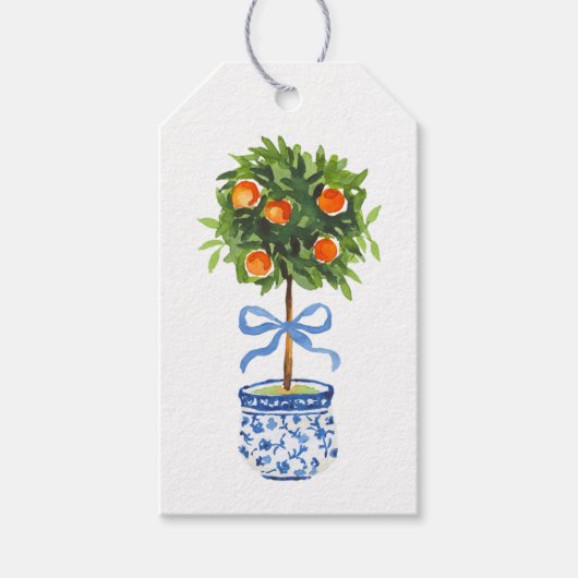 Oranje Topiary Tree, Chinoiserie Custom Cadeaulabel (Voorkant)