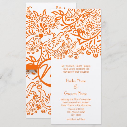 Oranje Tortelduifjes - Uitnodiging tot bruiloft (Voorkant / Achterkant)