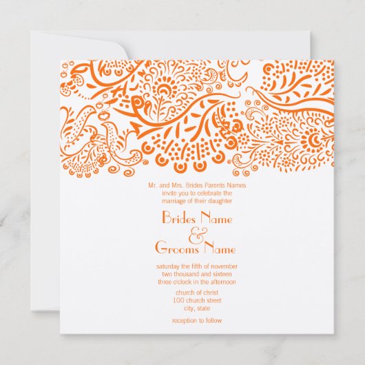 Oranje Tortelduifjes - Uitnodiging tot bruiloft (Voorkant)