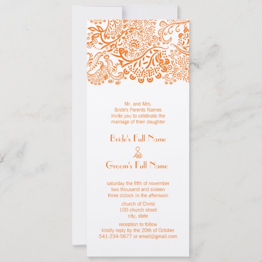 Oranje Tortelduifjes - Uitnodiging tot bruiloft (Voorkant)
