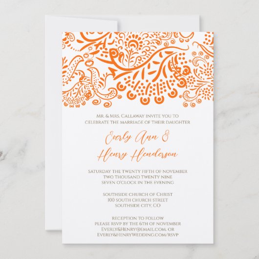 Oranje Tortelduifjes - Uitnodiging tot bruiloft (Voorkant)