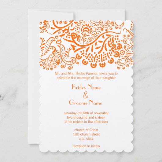 Oranje Tortelduifjes - Uitnodiging tot bruiloft (Voorkant)