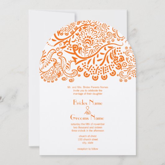 Oranje Tortelduifjes - Uitnodiging tot bruiloft (Voorkant)