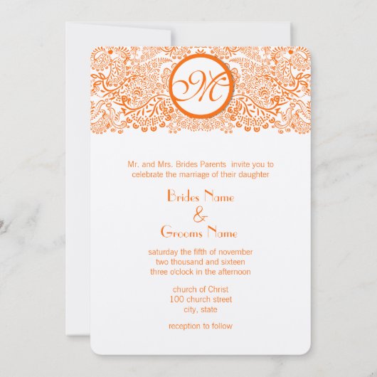 Oranje Tortelduifjes uitnodiging tot het huwelijk  (Achterkant)