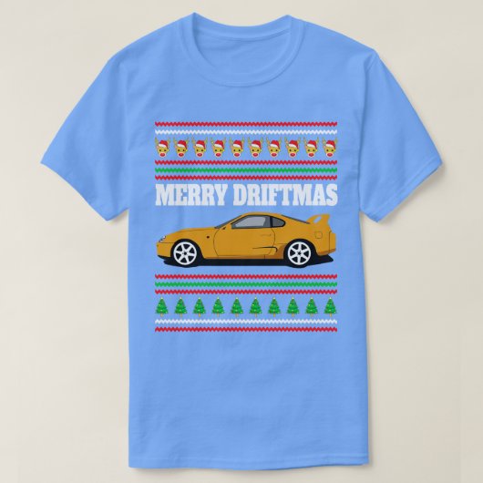 Oranje Toyota Supra MK4 A80 Merry Driftmas T-shirt (Design voorkant)