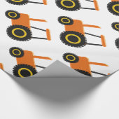 Oranje tractor cadeaupapier (Hoek)
