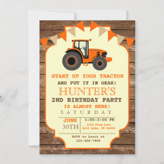 Oranje Tractor Uitnodiging, Boerderij Verjaardag Kaart