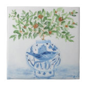 Oranje Tree Topiary Ginger Jars Jar Art Tegeltje (Voorkant)
