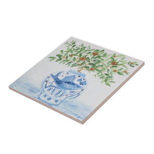 Oranje Tree Topiary Ginger Jars Jar Art Tegeltje