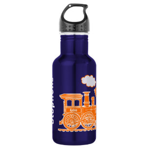 Oranje trein kinder volledige naam blauwgroen drin waterfles 